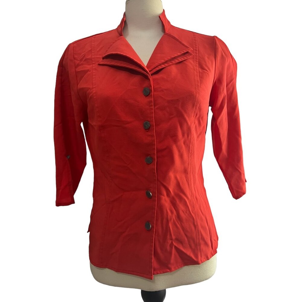 Kathy Che Vintage 3/4 Sleeve Double Collared Button Down Shirt Sz 8 (Medium) Wom